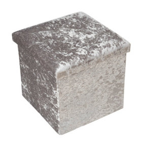 Foldable Crushed Velvet Storage Box Ottoman Bench Cube 38x38cm Silver Grey