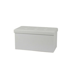 Foldable Faux Leather Storage Box Ottoman Cube 76cmX38cm for Bedroom, Living Room, Hallway - White