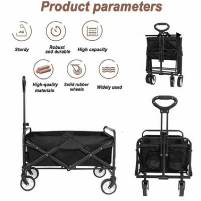 Foldable Folding Wagon Cart 80L 80KG Load Bearing Utility Trolley with ...