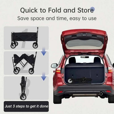 Foldable Folding Wagon Cart 80L 80KG Load Bearing Utility Trolley with ...