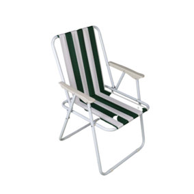 Foldable Garden Chair Fixed position garden chair with white frame and white / green striped fabric