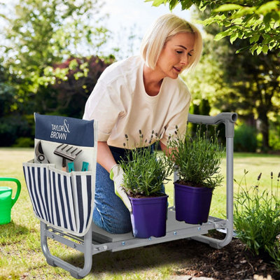 Foldable Garden Kneeler Seat with Thick Kneeling Pad Heavy Duty Garden Stool with Large Tool Pouch