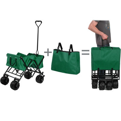 Foldable garden trolley with wide tires (80kg max load) - green