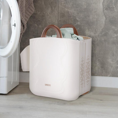 Foldable Laundry Basket with Underwear Basket with Adhesive Hook, White