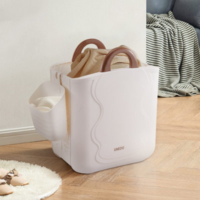 Foldable Laundry Basket with Underwear Basket with Adhesive Hook, White