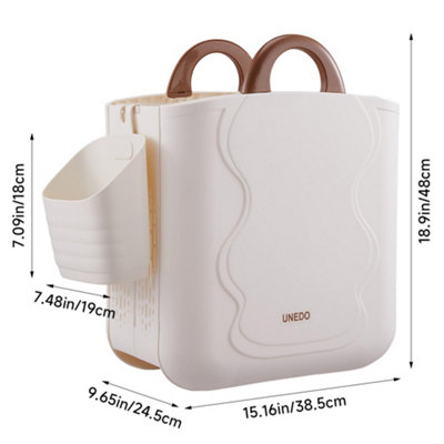 Foldable Laundry Basket with Underwear Basket with Adhesive Hook, White