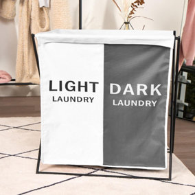 Foldable Light Dark Laundry Basket Storage Clothes Organiser Divided Hamper