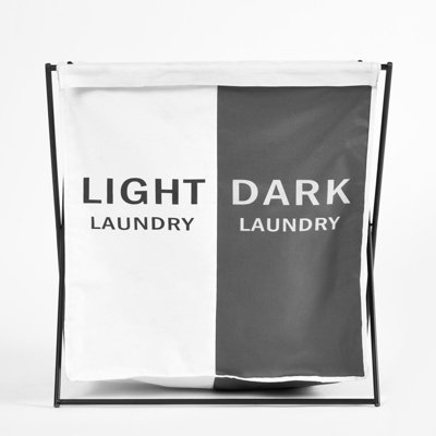 Foldable Light Dark Laundry Basket Storage Clothes Organiser Divided Hamper - 4