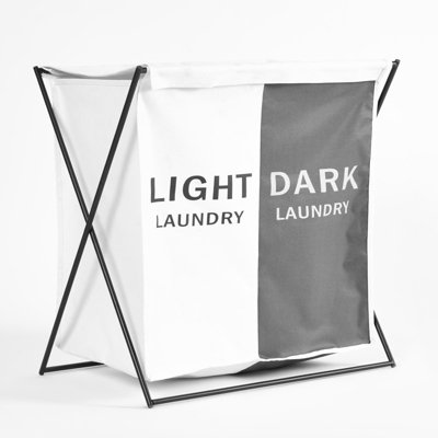 Foldable Light Dark Laundry Basket Storage Clothes Organiser Divided Hamper - 5
