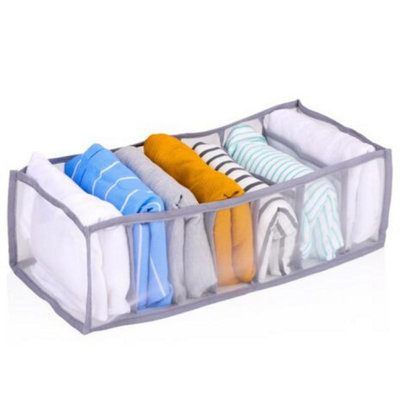 Foldable Mesh Wardrobe Clothes Organiser 36x17x12cm with 7 Compartments Space Saver Solution for Organising Clothes