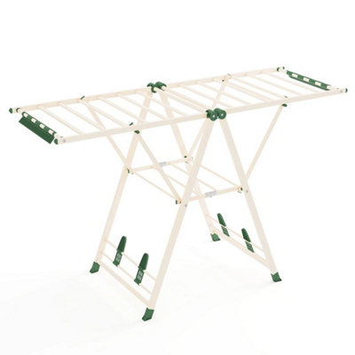Foldable Metal Laundry Drying Rack w/Height Adjustable Wings-Beige