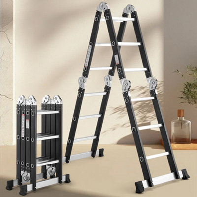 Foldable multi-purpose combination step ladder. Aluminium construction.