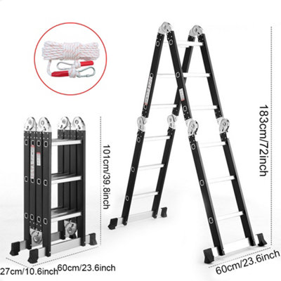Foldable multi-purpose combination step ladder. Aluminium construction.