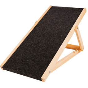 Foldable Natural Wood Pet Ramp - Indoor Dog Ramp, Adjustable Heights, Ideal for Large and Small Dogs to Reach Beds - Grey.