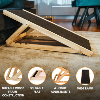 Foldable Natural Wood Pet Ramp Indoor Dog Ramp Adjustable Heights Ideal for Large and Small Dogs