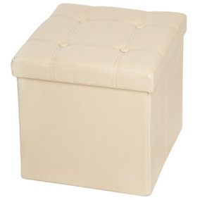 Foldable ottoman made of synthetic leather with storage space 38x38x38cm - beige