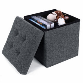 Foldable Ottoman Storage Box Footstool Dark Grey - 38cm x 38cm