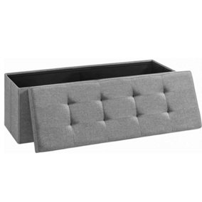 Foldable Ottoman Storage Box Footstool Grey - 110cm x 38cm