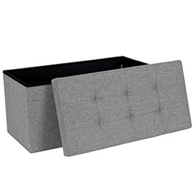 Foldable Ottoman Storage Box Footstool Grey - 76cm x 38cm