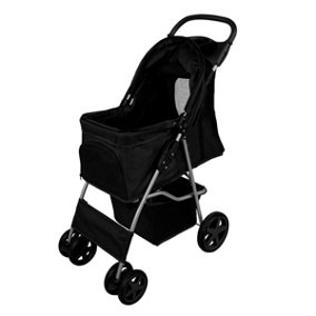 Foldable Pet Stroller Dog Carrier with Rain Cover - Black