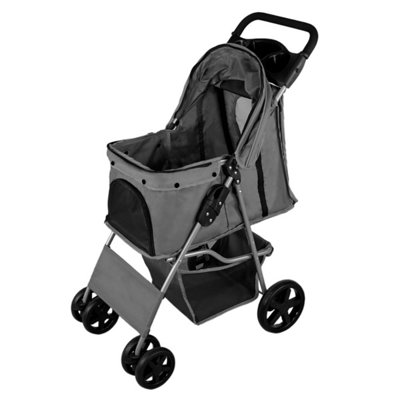 Foldable Pet Stroller Dog Carrier with Rain Cover Grey DIY at B&Q