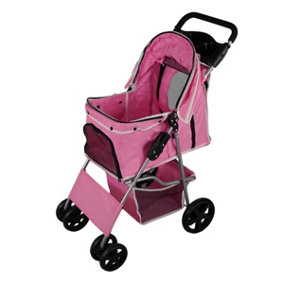 Foldable Pet Stroller Dog Carrier with Rain Cover - Pink