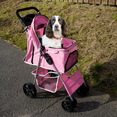 Foldable Pet Stroller Dog Carrier with Rain Cover Pink