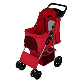 Foldable Pet Stroller Dog Carrier with Rain Cover - Red