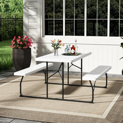 Foldable Picnic Table Bench Set 4 Seater Garden Table Set White | DIY ...