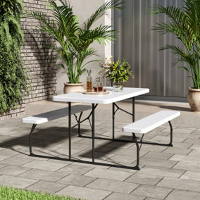 Foldable Picnic Table Bench Set 4 Seater Garden Table Set White
