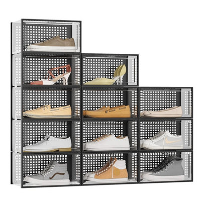 Foldable Shoe Organizer Box Stackable Clear Plastic Storage Cabinet ...