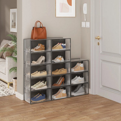 Foldable Shoe Organizer Box Stackable Clear Plastic Storage Cabinet ...