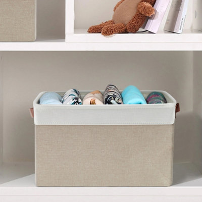 Mziart Small Foldable Canvas Storage Basket - Cotton Linen Bin With Handles For Nursery, Office, Shelves - 7.8x6.3x5.5 Inches