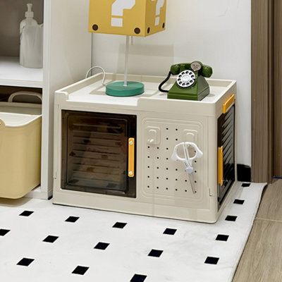 Foldable Storage Box PP Storage Box with Door and 4 Wheels in White