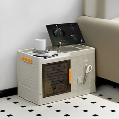 Foldable Storage Box PP Storage Box with Door and 4 Wheels in White