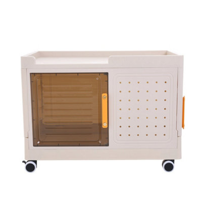 Foldable Storage Box PP Storage Box with Door and 4 Wheels in White