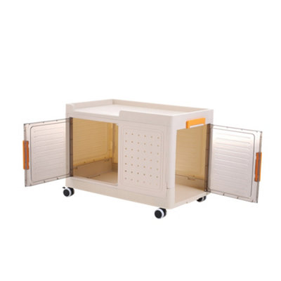 Foldable Storage Box PP Storage Box with Door and 4 Wheels in White