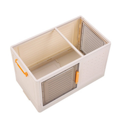 Foldable Storage Box PP Storage Box with Door and 4 Wheels in White