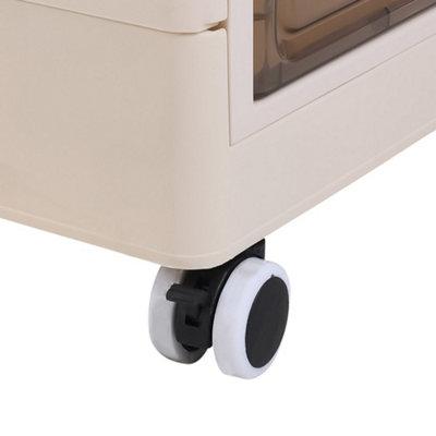 Foldable Storage Box PP Storage Box with Door and 4 Wheels in White
