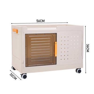 Foldable Storage Box PP Storage Box with Door and 4 Wheels in White