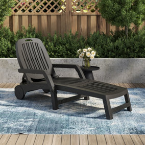 Foldable Sun Lounger with Adjustable Back Plastic Reclining Garden Sun Bed Lounger in Black