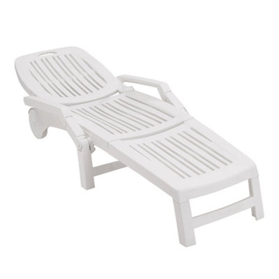 Foldable Sun Lounger with Adjustable Back Plastic Reclining Garden Sun bed White
