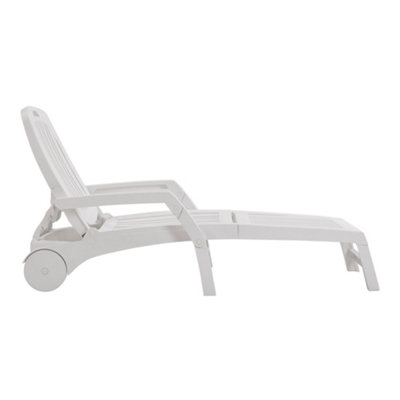 Foldable Sun Lounger with Adjustable Back Plastic Reclining Garden Sun bed White