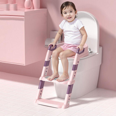 Foldable Toddler Potty Training Ladder Seat Pink with Adjustable Steps ...