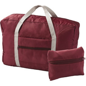 Foldable Travel Bag - Handy Red Berry Polyester Zip Up Duffel Weekend or Gym Bag - Measures 44cm x 28cm x 14cm