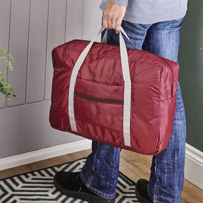 Foldable Travel Bag Handy Red Berry Polyester Zip Up Duffel Weekend or Gym Bag Measures 44cm