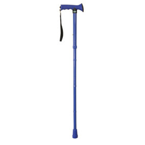 Foldable Walking Stick with Ergonomic Rubber Handle - 5 Height Settings - Blue
