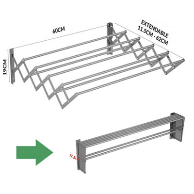 Foldable Wall Mounted Clothing Airer Drying Rack - Grey