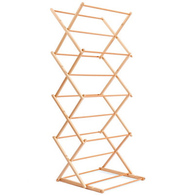 Foldable Wooden Clothes Airer - Indoor Laundry Drying Racks, Portable & Adjustable Folding Clothes Horse, Natural Wood Dryer Rack.