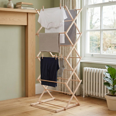 Foldable Wooden Clothes Airer - Indoor Laundry Drying Racks, Portable ...